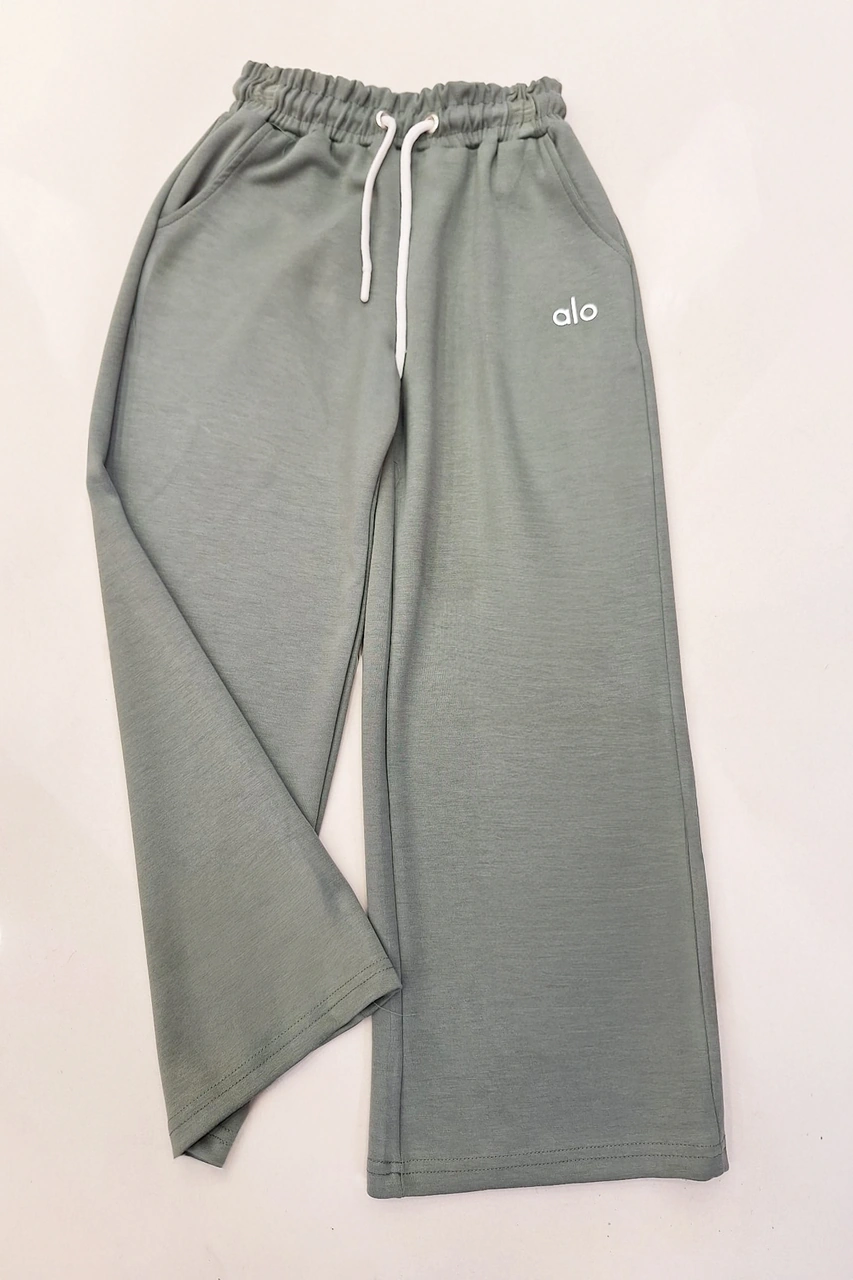 Kız Çocuk Doble Face Kumaş Geniş Paça Eşofman Alt 10-15 Yaş 12318 Cağla Yeşili