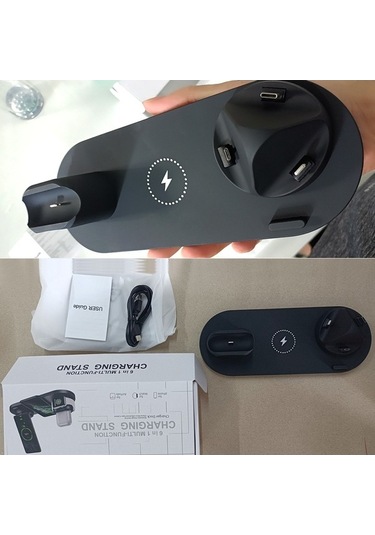 Sandwich 15w 6-1 Kablosuz Şarj İstasyonu: İos, iOS Watch Uyumlu, Airpods, Android & Type-c Uyumlu, Döner Tasarım, Hızlı Şarj, Çoklu