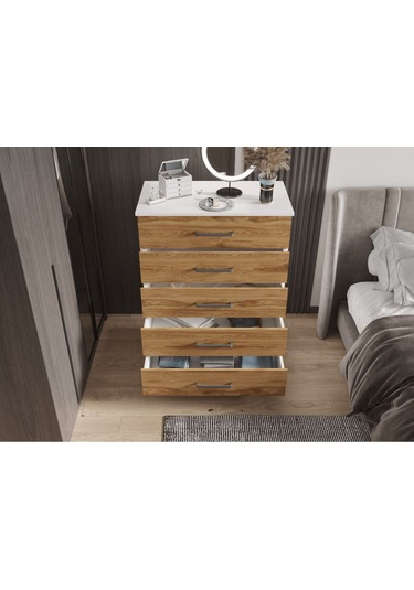 Şifonyer Beş Çekmeceli Parlak Beyaz+ud Beyaz - Ud