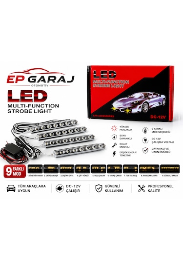 Ersal Bütün Araçlara Uyumlu 9 Modlu Led Multi Function Strobe Light Profesyonel Çakar Lamba Seti -