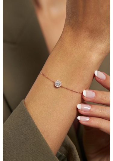 Roza Silver Zirkon Taşlı Rose Tektaş Anturaj Minimal Gümüş Bileklik