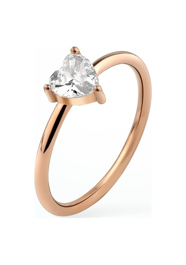 14 Ayar Altın Kaplama Kalp Beyaz Taşlı Yüzük - Rs00109 Altın