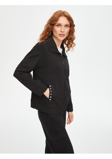 Kendinden Jakarlı Garnili Trok Taş Detaylı Eşofman Üst 69266 U6926610 Siyah