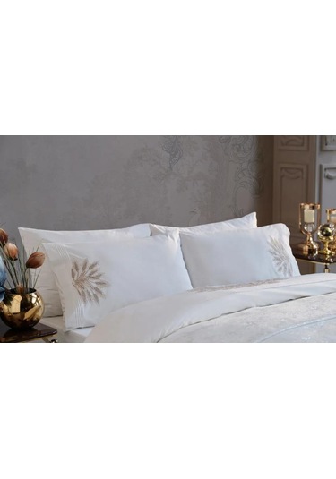 Modern Yatak Örtüsü Seti 7 Parça Ekru Ekru