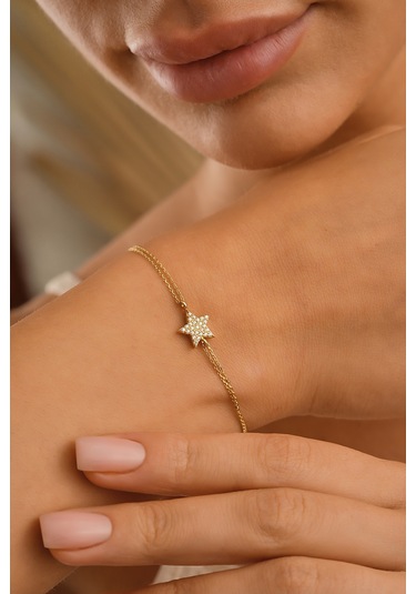 Sefa Gold 14 Ayar Altın Taşlı Yıldız Bileklik Sarı - Beyaz Altın
