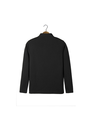 Erkek Siyah Rahat Kalıp Yarım Fermuarlı Bato Yaka Basic Sweatshirt 21k-5200179-2. Siyah