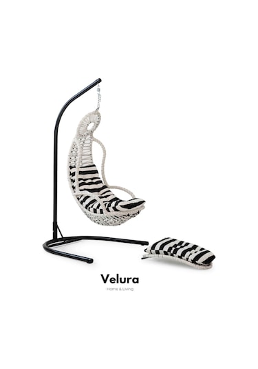 Elit Bahçe Salıncağı - Beyaz Rattan Zebra Minder Beyaz