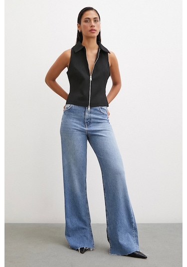 Never More Fermuarlı Yelek Siyah