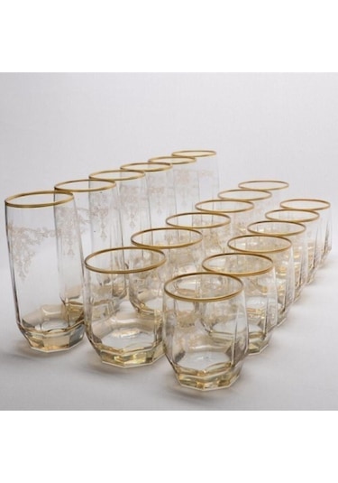 Çeyizci Çarşı Lav 18 Parça Su Bardak Takımı Yaldızlı-lüsterli-dekorlu Çyz0000290 1499.0