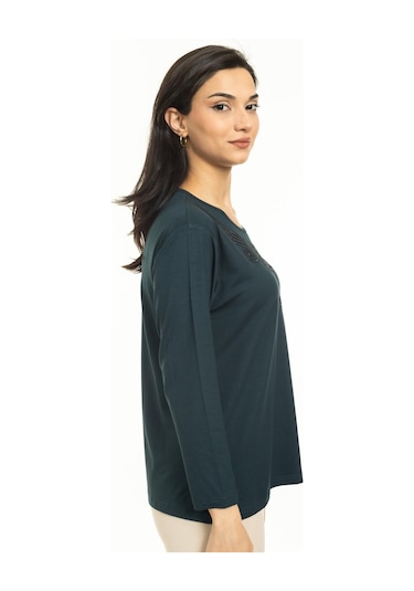 Kadın Orta Yaş Ve Üzeri Yeni Model Yuvarlak Yaka Likralı Anne Penye Bluz 30550-Yeşil