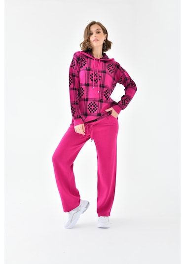 Ftz Women Kadın Dama Desenli İkili Takım Fuşya 20604-fuşya Fuşya