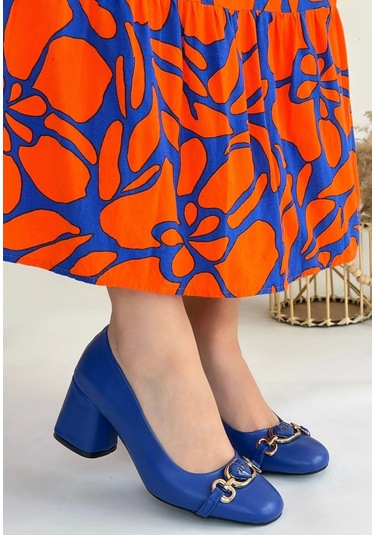 Lucky Mavi Cilt Topuklu Ayakkabı MAVİ