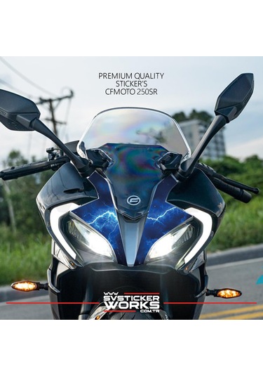 Cfmoto 250sr Sticker Ön Kafa Kaplama Modeli Hazır Kit Mavi Şimşek Sticker Desen Kaplama