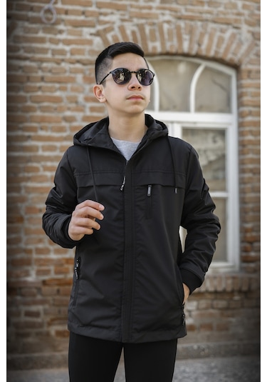Erkek Çocuk Kapüşonlu İçi Astarlı Cepli Mevsimlik Mont