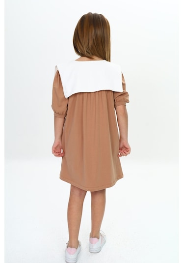 Toontoy Kız Çocuk Yaka Detaylı Elbise Kahverengi
