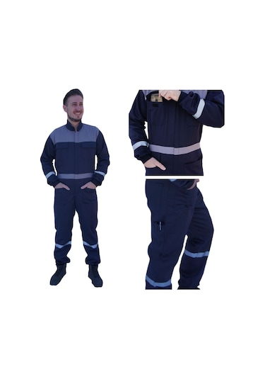 Uniprom Erkek İş Tulumu Boy Tulum Mevsimlik Lacivert-gri