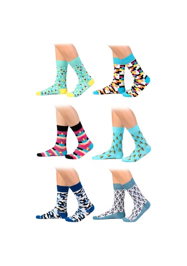 6'lı Organik Pamuklu Dikişsiz Erkek Çok Renkli Desenli Çorap (448387653) Siyah