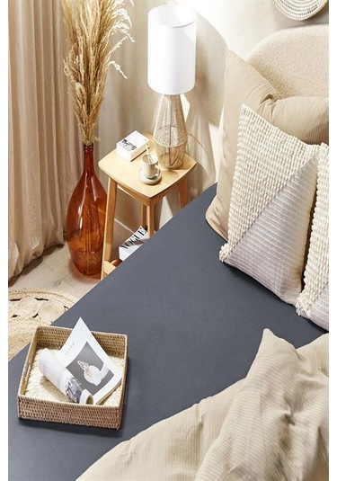 5 Adet Düz Pamuklu Tek Kişilik 80 X 200 X 30 Cm Lastikli Penye Çarşaf Gri-mavi