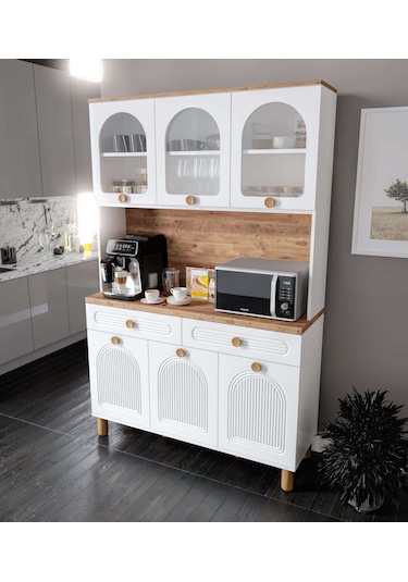 Rosa Kahve Köşesi - 140 Cm Mdf Mutfak Dolabı - Led Aydınlatmalı -