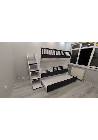 Beyaz Antrasit Oymalı Model Çocuk Ranzası