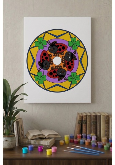 Uğur Böceği Desenli Mandala Ahşap Boyama Seti 40x50 Cm