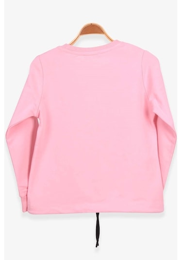 Kız Çocuk Sweatshirt Incili Taşlı Beli Bağcıklı Pudra (6-10 Yaş)