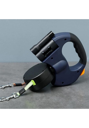 Suofeng Led Fenerli Otomatik Uzatılabilir İki Kollü Köpek İpi - Orta Küçük Irk İki Köpek İçin Sürüş Kiti