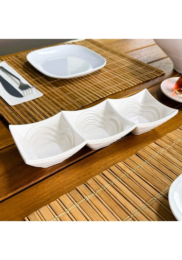 Alezy 524 Göreme Melamin Termostar Ürgüp Üçlü Sosluk 24x8cm Beyaz