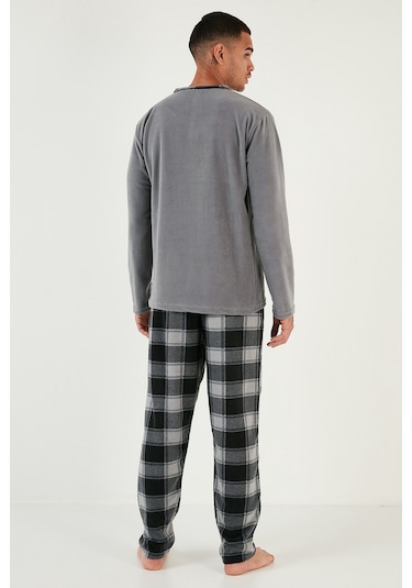 Buratti Ekose Regular Fit Bisiklet Yaka Kışlık Polar Erkek Pijama Takımı 609610013W4 Gri