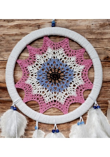 Pembe Nazar Motifli Kuş Tüylü Duvar Süsü