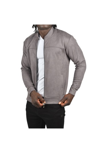 Deepsea Erkek Gri Dar Kesim Likralı Fermuarlı Süet Kumaş Ceket İnce Mont 2504334 False Gri