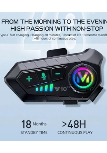 Y10 2x Motosiklet Kask İntercom Çift Eşleşme Rgb Işıklı Blu Tdrtr