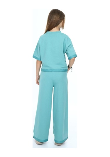 Kız Çocuk %100 Pamuk Oversize Yarım Kol Alt-üst Eşofman Takım-eşt-0012 Yeşil