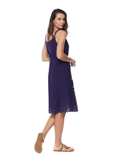 Şile Bezi Mor Askılı Kemerli Elbise