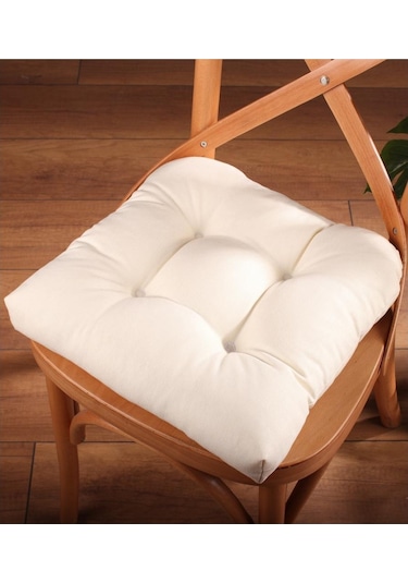 Altınpamuk Altınpamuk Lüx Pofidik Krem Sandalye Minderi Özel Dikişli Bağcıkl