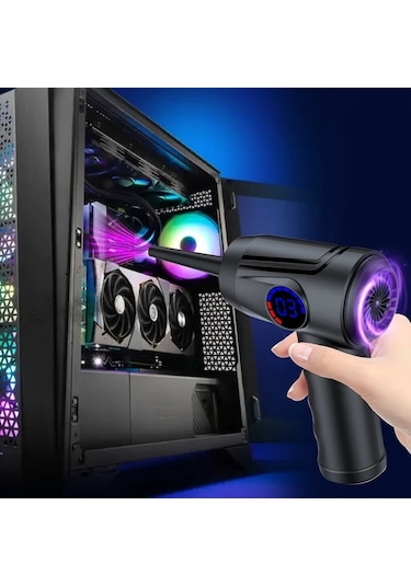 Honeybeeshop Siyah 51000 Rpm Yüksek Güçlü Kablosuz Elektrikli Hava Üfleyici 4 Hız Lcd Ekran Usb C Şarj Taşınabilir Hava Üfleyici Bilgisayar Klavye Oyun Konsolu Temizlik