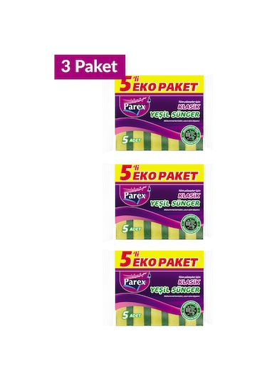 Klasik Yeşil Sünger Düz 5'li Paket Üçlü Set
