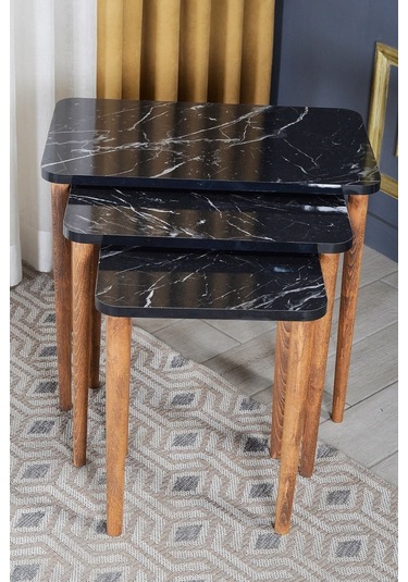 Zigon Sehpa Ahşap Torna Ayak Siyah Kr 2066 Çok Renkli