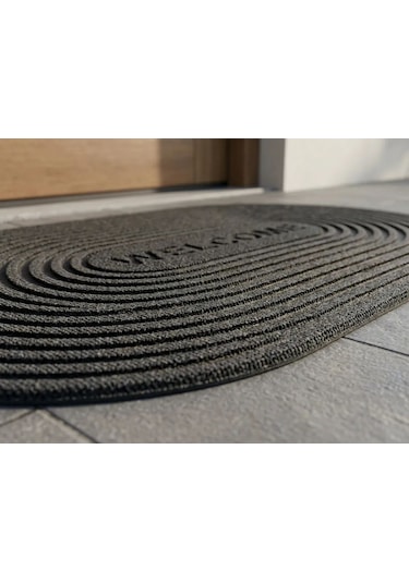 Oval Gri Dış Kapı Paspası Welcome 40x60