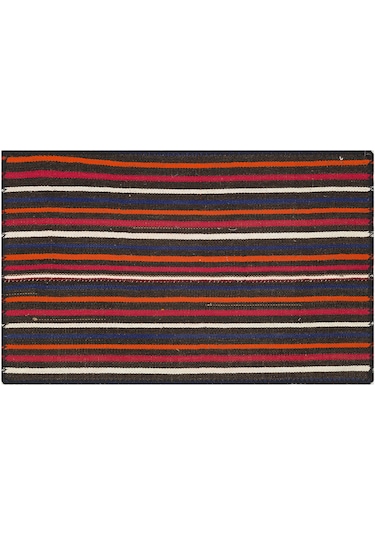 Beyaz Kirmizi Çizgili Siyah Kilim Paspas