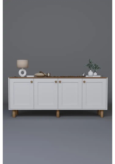 Bohem Serisi Natura Mat Beyaz - Açık Ceviz Konsol Açık Ceviz & Beyaz