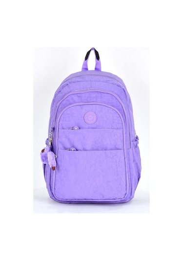 Elatae Su Geçirmez Krinkıl Kumaş Ortopedik Çok Gözlü Okul Sırt Çantası Lila 1625