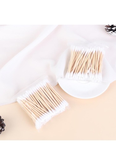 Kulak Temizliği Ve Makyaj İçin Çift Uçlu Pamuklu Çubuklar Sivri Tahta Çubuklu Steril Pamuklu Çubuklar