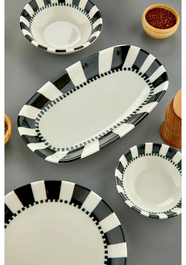 Cooker 14 Parça Pure Porselen Kahvaltı Seti Siyah-beyaz Ckr4201 Siyah - Beyaz