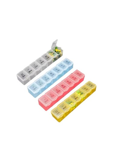 Sarı Taşınabilir Hap Kutusu Gün Baskı 7 Bağımsız Izgaralar Toz Geçirmez Neme Dayanıklı Şeffaf Kapak Açık Seyahat İş Gezisi Hap Organizatör İlaç Sarı