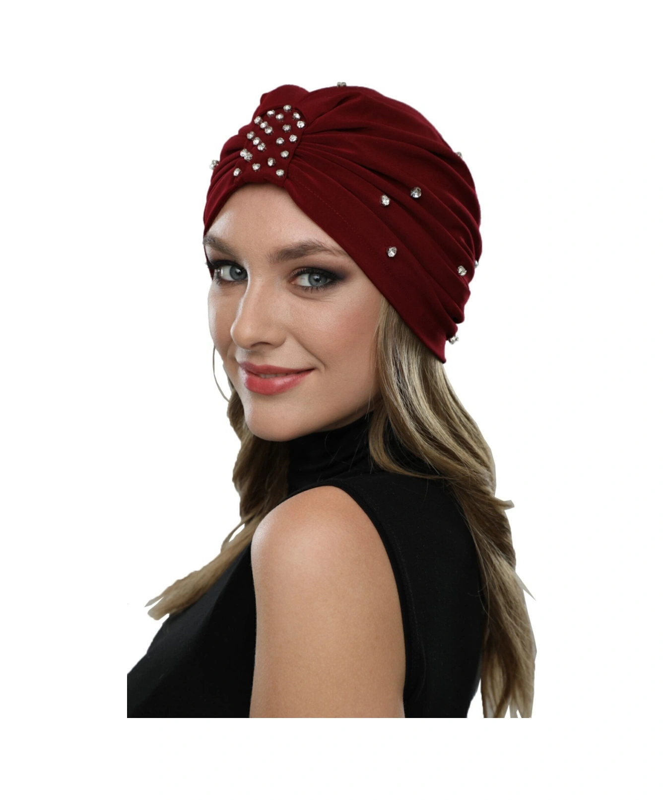 Zeni Taşlı Astarlı El Işi İşleme Bordo Hazır Türban Tesettür Abiye Bone Bordo