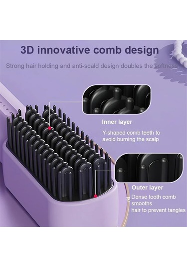 Vkemall Kablosuz Mini İyon Saç Düzleştirici Testere - 3 Hız Ayarı, Usb Şarjlı, 3200mah Pil, Anti-yanık, Otomatik Kapanma - Mor
