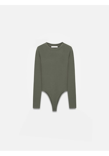 Dilvin 32695 Uzun Kollu Bodysuit-haki Haki