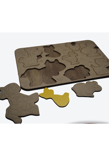 Çocuklar İçin Eğitici Ve Öğretici Ahşap Puzzle Yapboz Bul Tak Hayvanlar Çiftlik 25x18cm