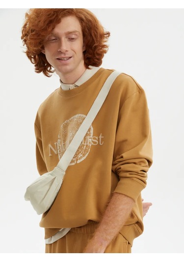 Nice & Easy Erkek Pamuklu Yazılı Sweatshirt 371702721 Hardal Rengi